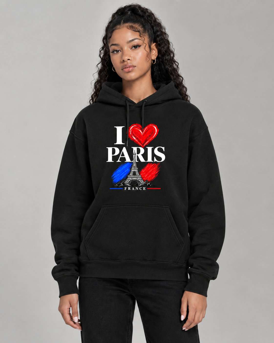 🖤 Sweat à capuche noir I❤️ Paris - France- +11 autres couleurs