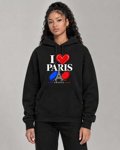 🖤 Sweat à capuche noir I❤️ Paris - France- +11 autres couleurs